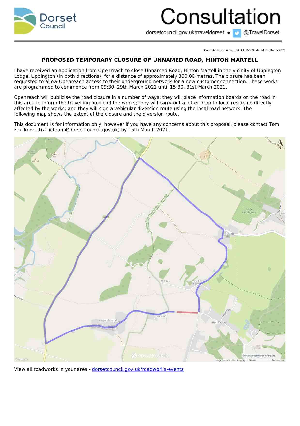 Image of consultation notice including the map with diversions